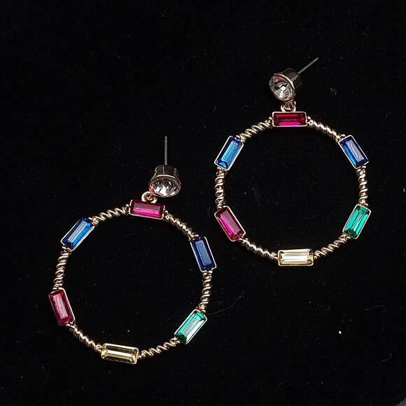 JTV Off Park Collection  Earrings Multicolor Rhinestone Earrings Circle Hoop - Picture 1 of 8